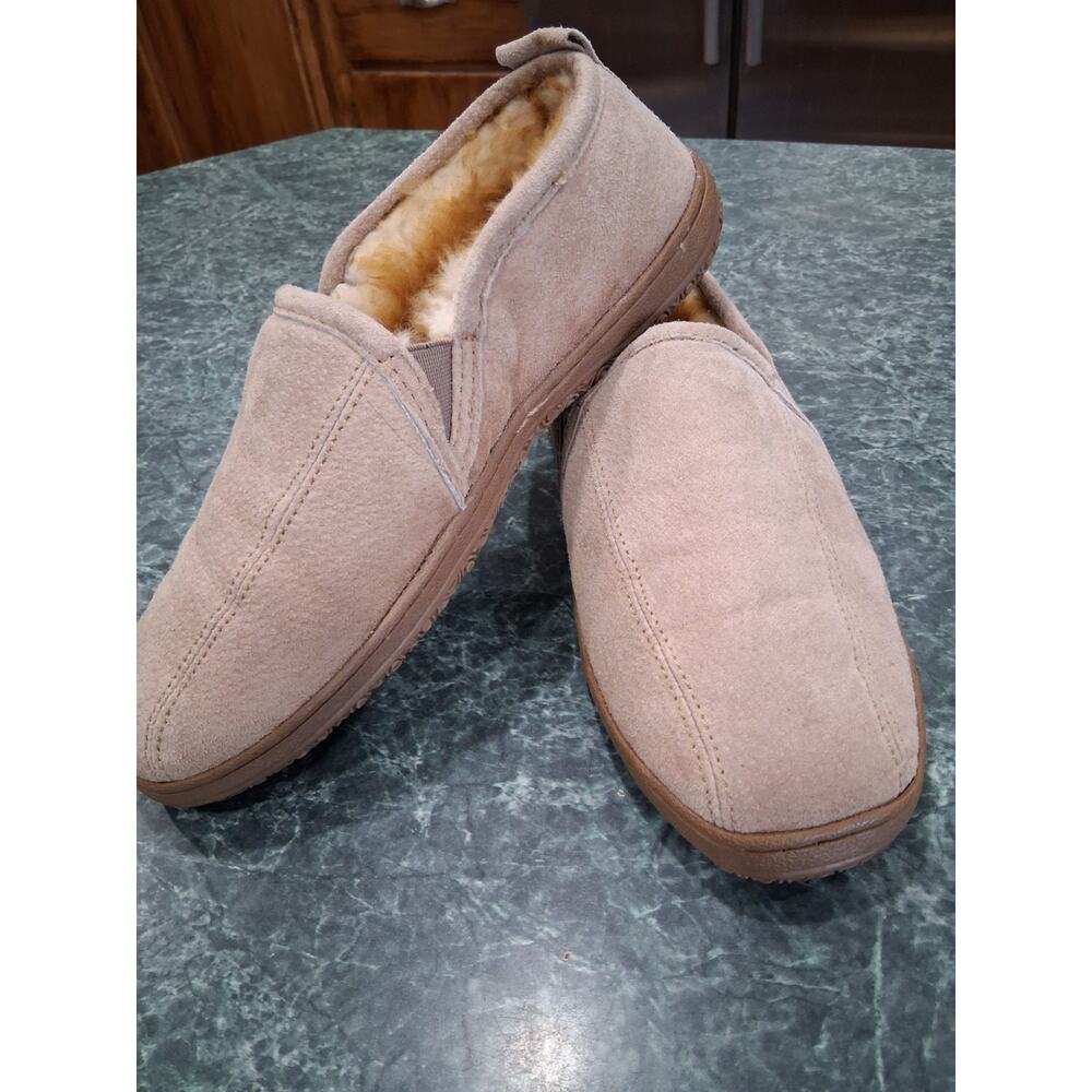 Old Friend Mens 8M 10W Romeo Sheepskin Suede Leather Slippers Brown Fur Lined
